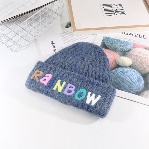 Rainbow Letter Beanie Knitted Beanie Hat SININEN blue