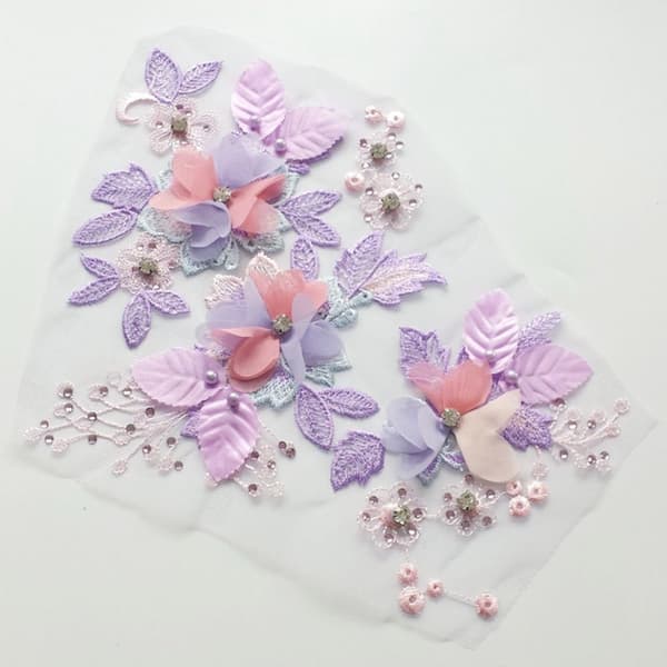 1 par Broderi Spets Spets Tyg LILA purple