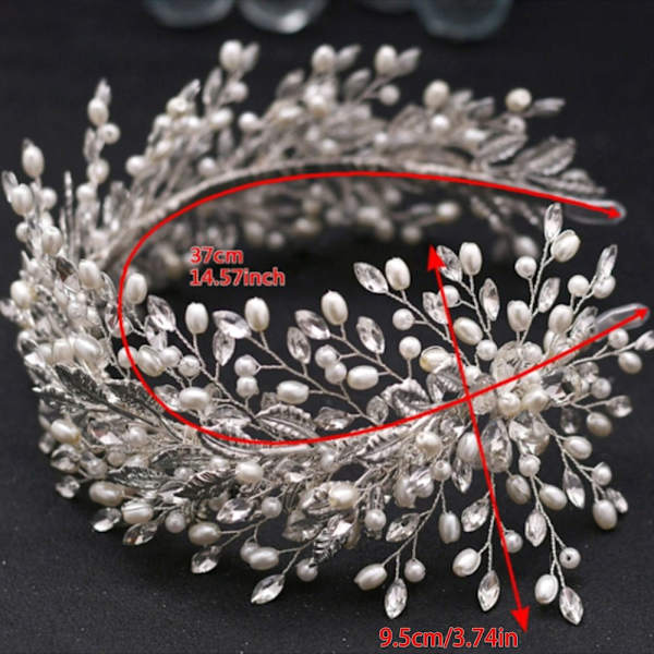 Rhinestone Pearl Leaf päähine naisille ja tytöille HOPEAA Silver