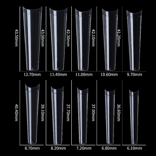 500 st Extra Långa Nageltips XXL Koniska Kvadratiska KLARA clear
