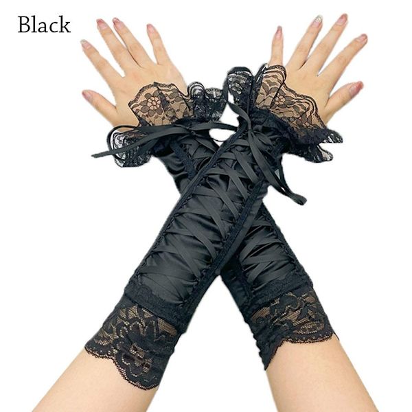 Lace Lange Handsker Halvfinger Handsker SORT black