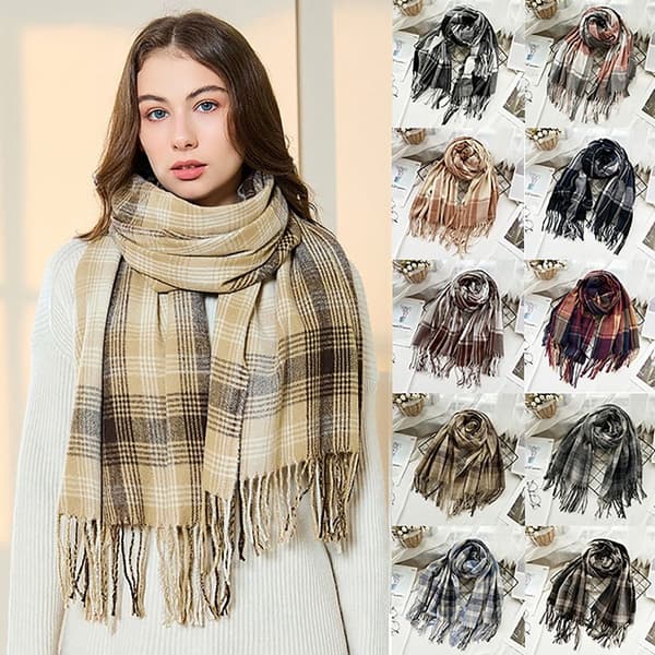 Cashmere klassisk plädscarf Överdimensionerad Tartan-scarf E E E