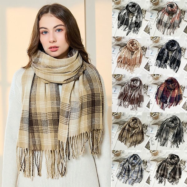 Cashmere klassisk rutete skjerf Overdimensjonert Tartan-skjerf F F F