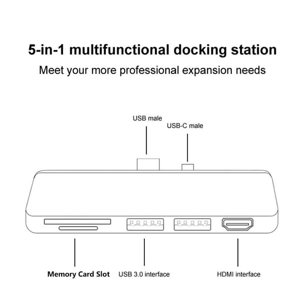 Dockningsstation USB 3.0 HUB för Microsoft Surface Pro 7 Black