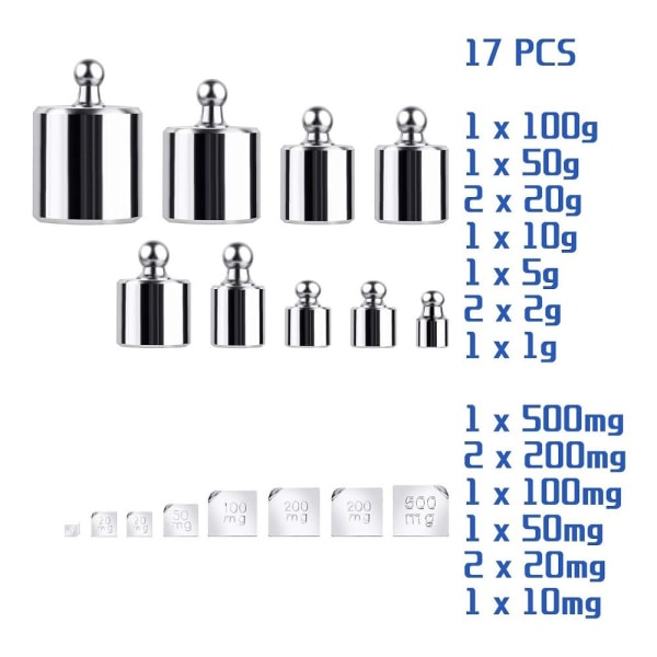 17st Kalibreringsvikter Set Gram Vikter Kit Mätning