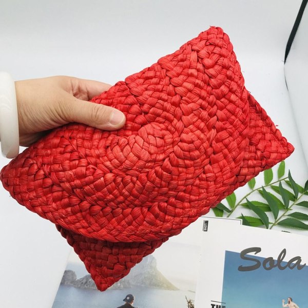 Corn Fur Woven Bag Square Clutch Bags RÖD red