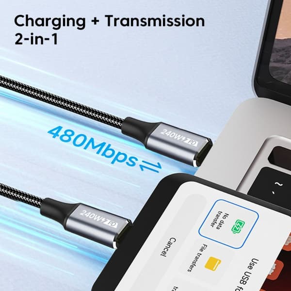 USB C Hurtigladekabel PD 240W SORT 3M Black 3m