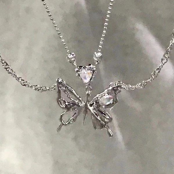 2stk Butterfly Halskæde Halskæder Nøglebenskæde Silver
