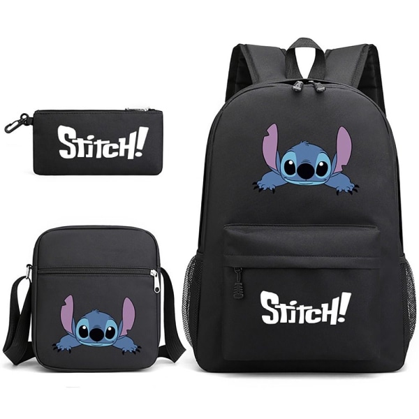 3-delt Set Stitch Rygsæk Skulder Rygsæk Canvas SORT D D BLACK D
