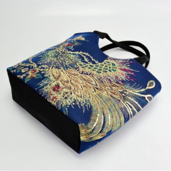 Peacock Brodert Tote Bag Canvas Håndveske RØD NORMAL VERSJON red normal version-normal version