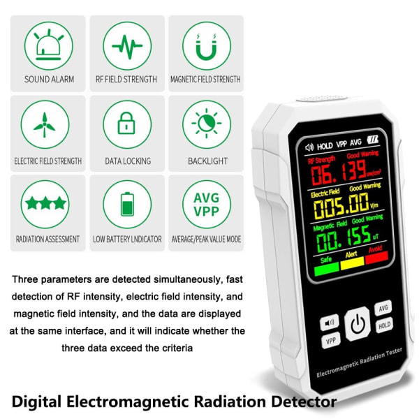 Elektromagnetisk Strålningsmätare EMF-mätare SVART Black