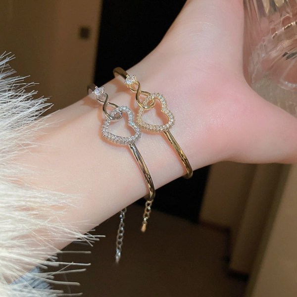 Love Heart Åpne Bangles Hule Love Heart Bangles GULL gold