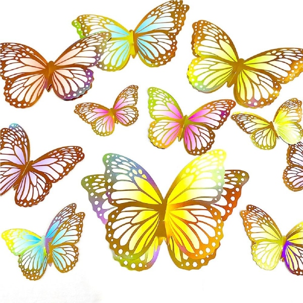 18 STK 3D Butterfly Stickers Hule Sommerfugle Decals RAINBOW rainbow gold