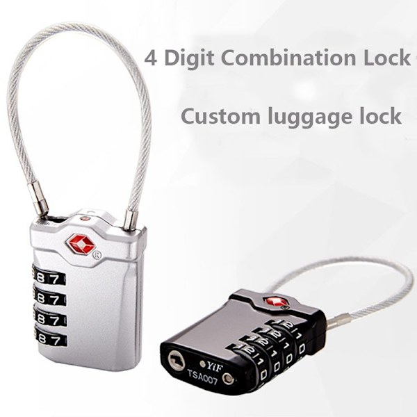 TSA Customs Lock Säkert Kodlås Kombination med 4 siffror svart