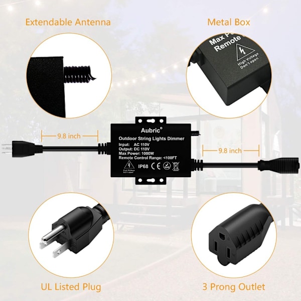 Utomhusdimmerbrytare för String Lights RF-fjärrkontroll