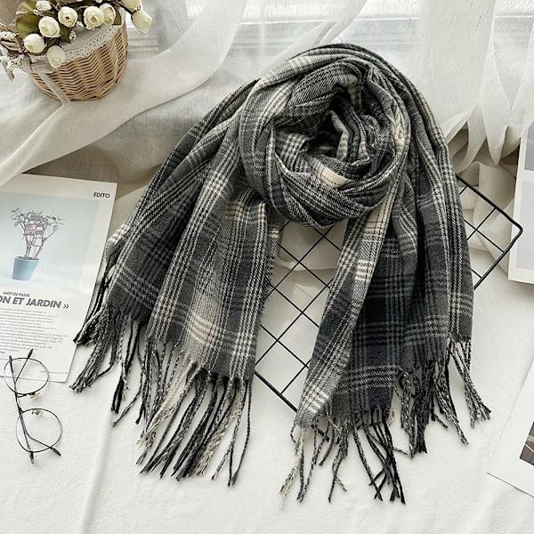 Cashmere klassisk rutete skjerf Oversized Tartan-skjerf H H H