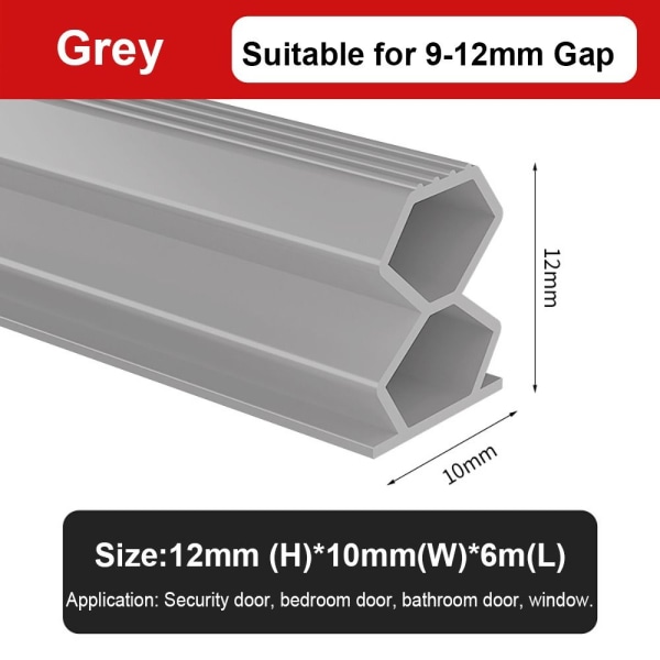 6M Dørgap tetningslist Vindutrekk utelukker Grey-12mmx10mmx6m