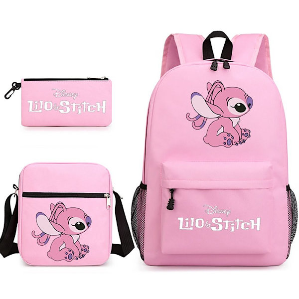 3-delad Set Stitch Ryggsäck Axelryggsäck Canvas ROSA AA PINK A