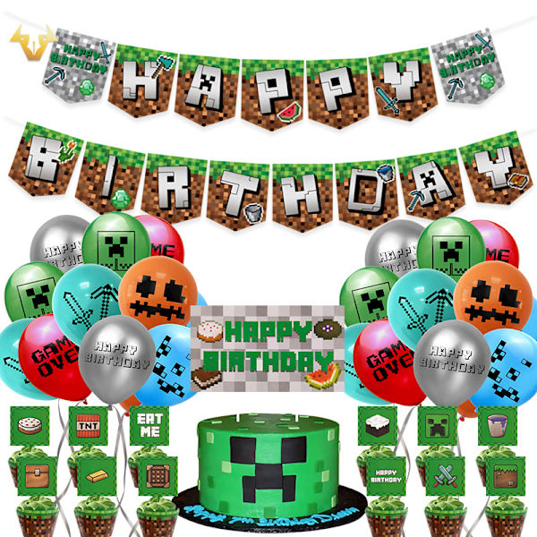Mine-craft Temafest Pyntsett Pixel Latex Ballonger