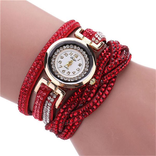 Quartz Watch Rhinestone Armbåndsur RØDT red