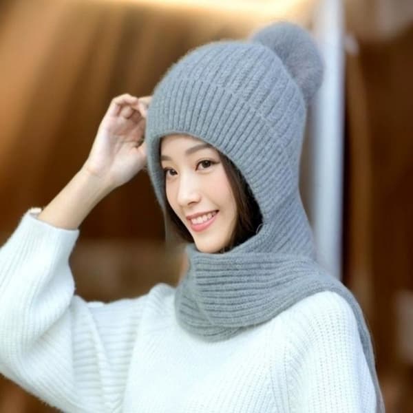 Fleece Varm Stickad Mössa Halsduk Set GRÅ grey