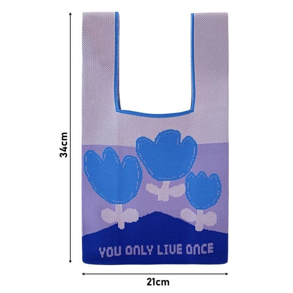 Stickad Väska Handväska BLÅ blue