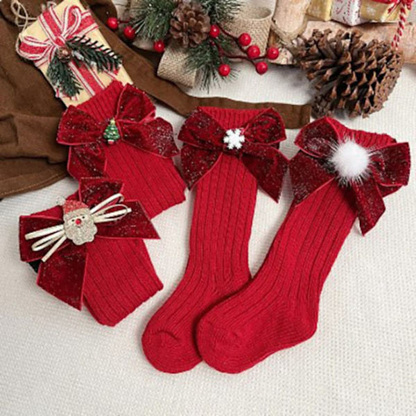 Vinter Baby Flickor Pojkar Julstrumpor Barn Knähög strumpa MSanta Claus Red
