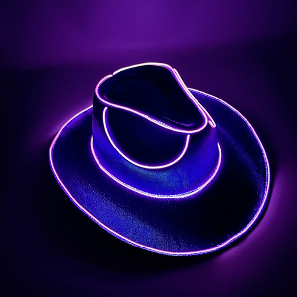 Trådlös Led Cowboyhatt Iriserande Jazzhatt LILA purple