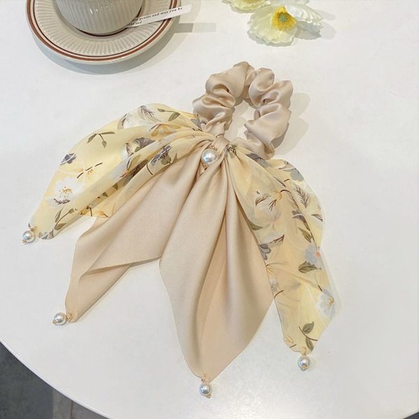 2kpl kukkainen Bowknot Scrunchies Silkkihuivi Hiusnauhat APRICOT Apricot