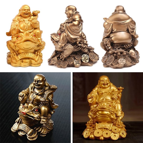 Maitreya Buddha Staty Pengar Maitreya Buddha Skulptur GULD Gold