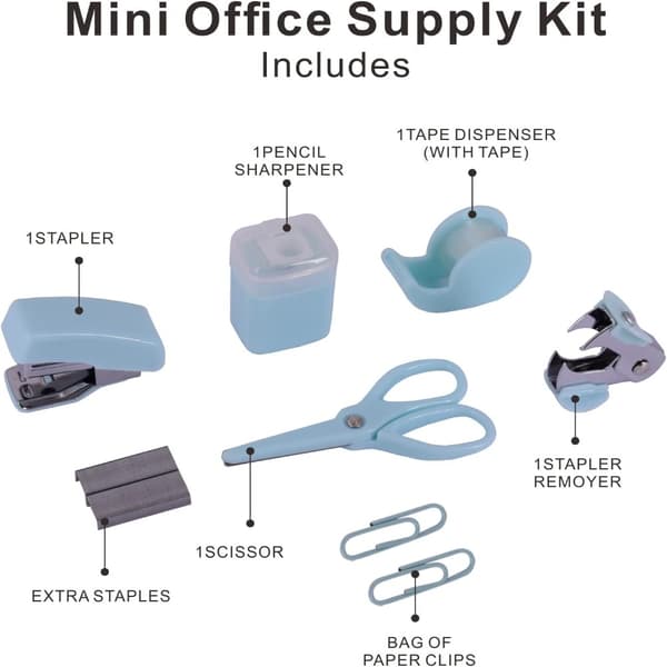 Mini Kontorsmaterial Kit Blå Skrivbordstillbehör Kit Kontorsmaterial