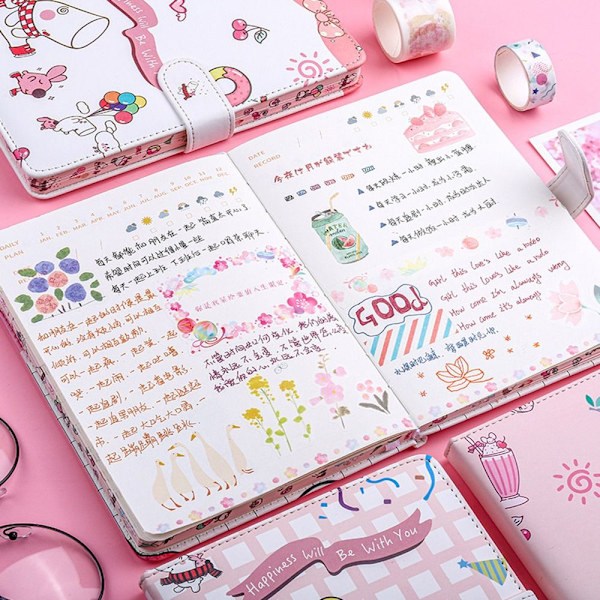 224 sidor Barn Söt Notebook Planner Agenda Anteckningar Bok E