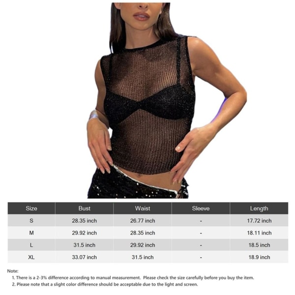 T-shirt af gennemsigtig mesh til kvinder SORT L L Black L-L