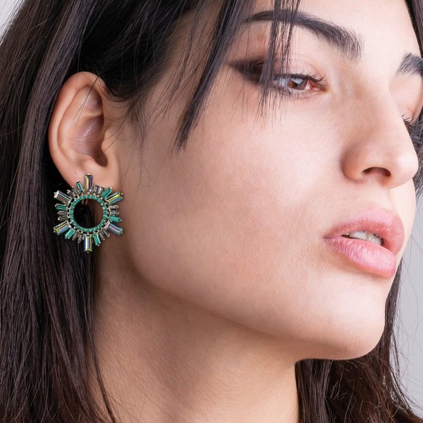 Rhinestone Dangle Floral øredobber GRØNN green