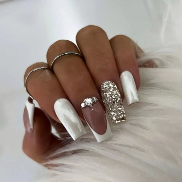 24 stk Fake Nails Long French Ballerina