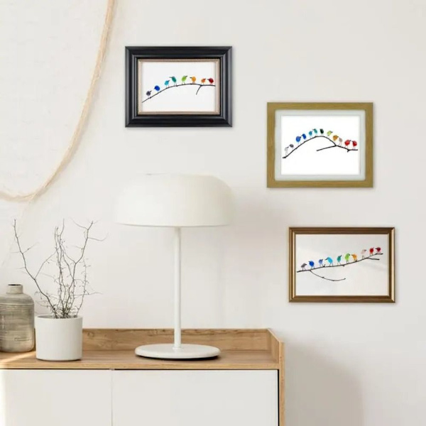 Merilasinen sateenkaarilintuornamentti lasilintuhahmo 8 8 birds-White frame
