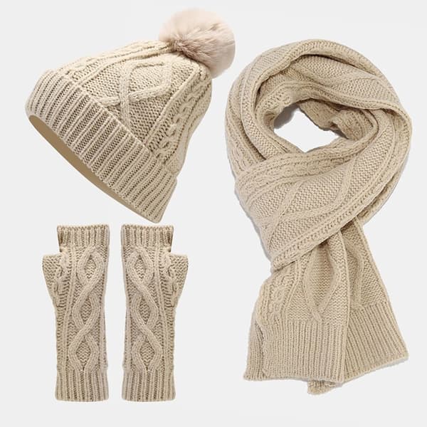 Mössa Scarf Handskar Set Stickad cap GRÅ GREY