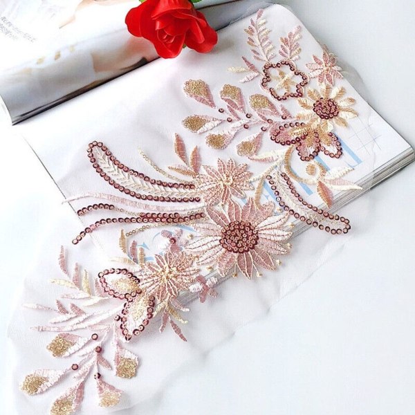Mesh Broderi Blomster Blonde Patch Pailletter Broderet Patch C C C