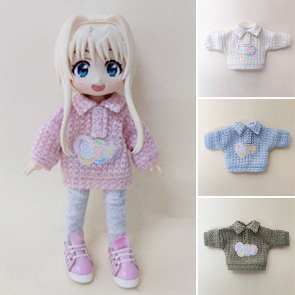Mini striktrøje 1/12 dukke cardigans HVID White