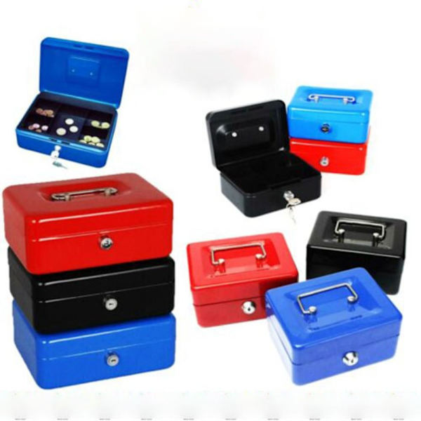 Metal Kasseboks Sikkerhed Pengeskab SORT 25CM X 20CM X 9CM BLACK 25cm x 20cm x 9cm