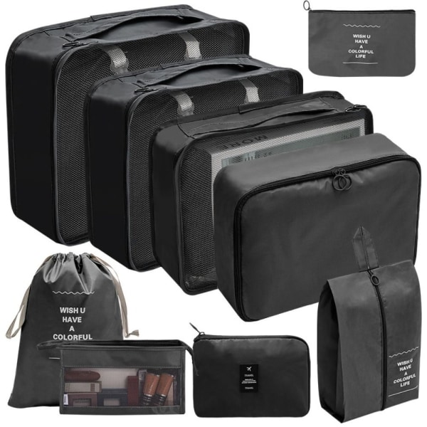 9stk Bagageopbevaringstasker Rejsekufferttasker SORT Black