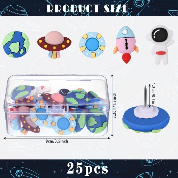 25 kpl Space Push Pins Push Pins Corkboard Pin