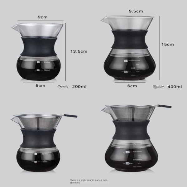 Käsinkeitetty kahvipannu lasinen kahvipannu 400ml SUODATTIMEN KANSSA 400mlWith filter