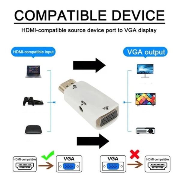 HDMI-kompatibel til VGA Adapter Converter Adapter SORT Black