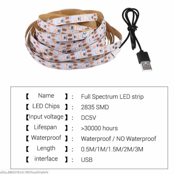 LED Grow Light Full Spectrum LED Strip VANNTETT 1M Waterproof 1m