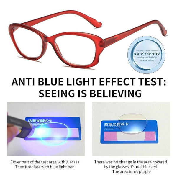 Anti-Blue Light lukulasit Neliönmuotoiset silmälasit PUNAINEN VAHVUUS Red Strength 100