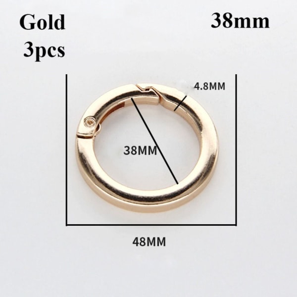 3stk Fjeder O-Ring Spænder Karabinhage GULD 38MM Gold 38mm