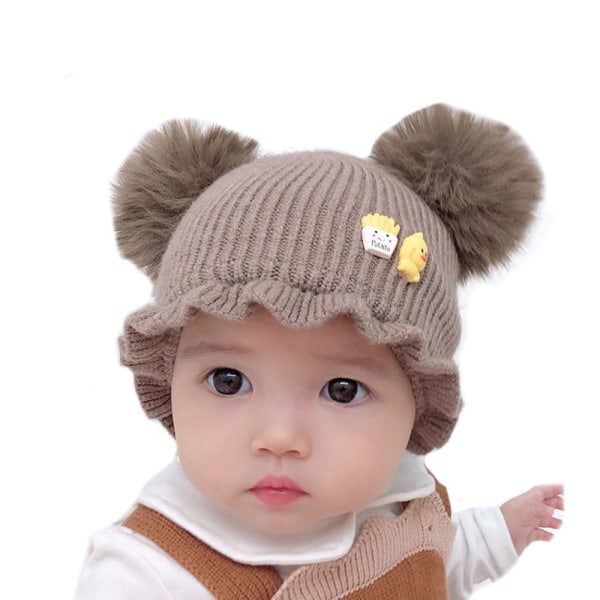 Pompom Baby Hat Strikket Hue KAFFE coffee