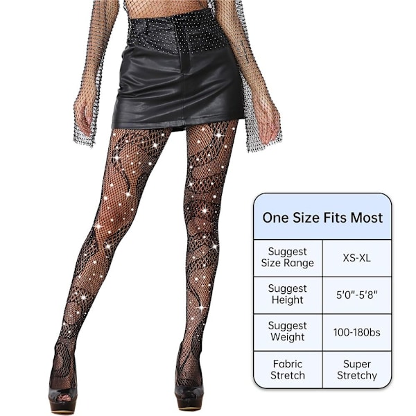 Snake Fishnet Strømper Nettstrømpebukser Rhinestone Snake Fishnets Black