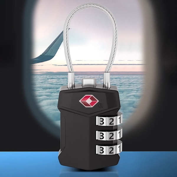 TSA Customs Code Lock Bagage Lösenordslås SVART Black